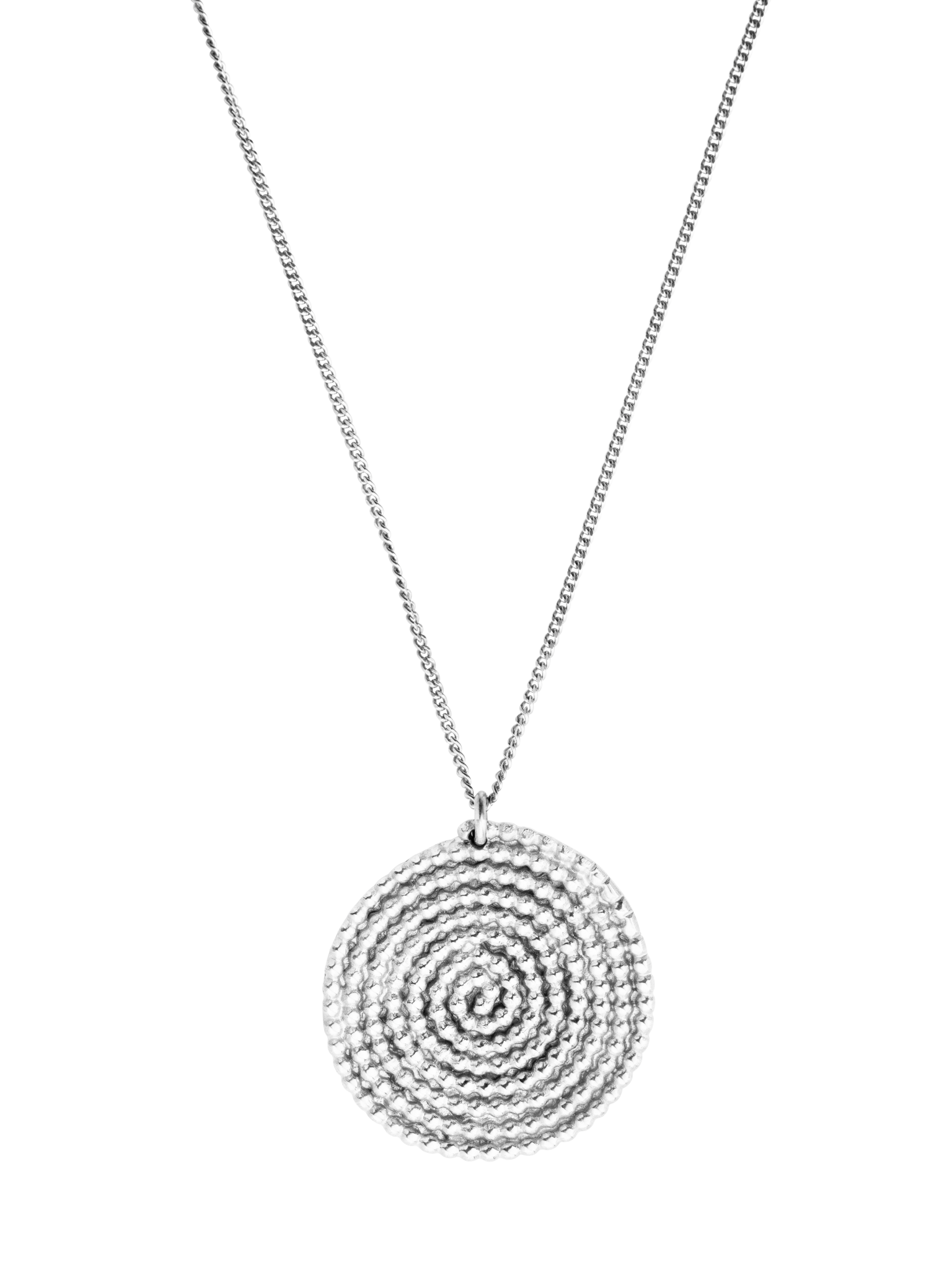 Granulated large spiral pendant necklace